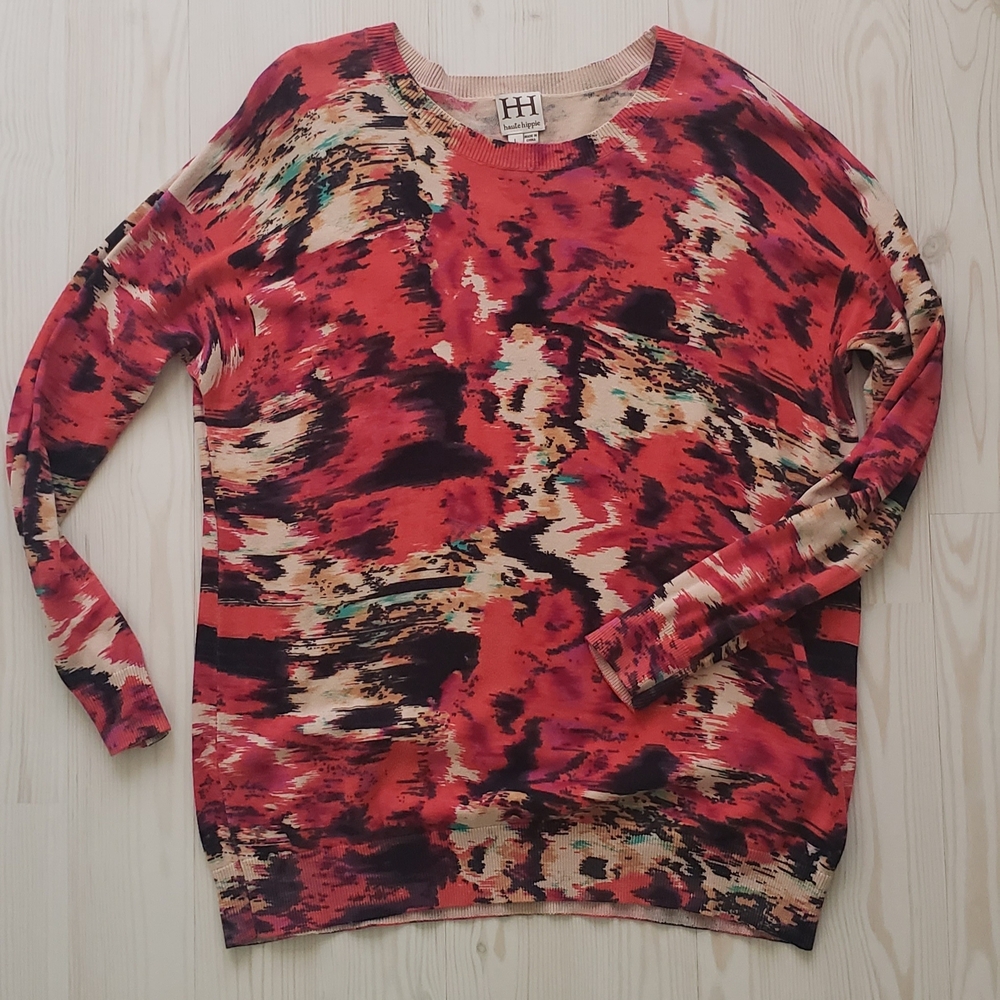 Haute Hippie Abstract Red and Black Sweater Large